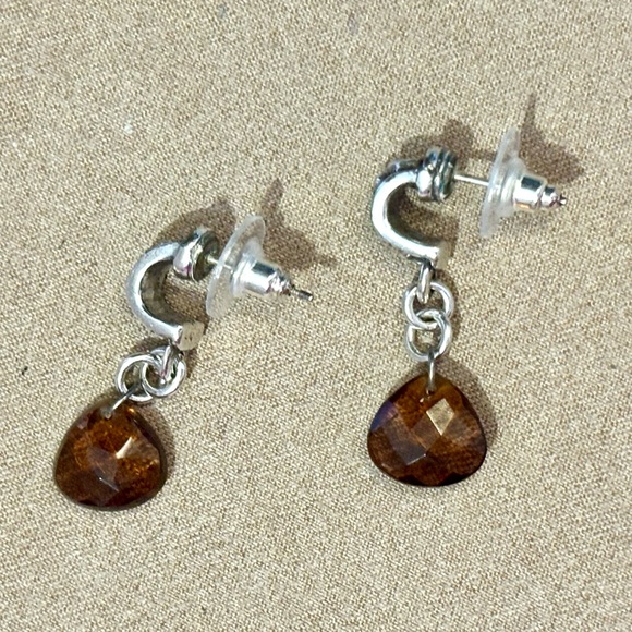 Brighton Crystal Ball post earrings Half hoops Brown crystal dangles Retired - Picture 3 of 4